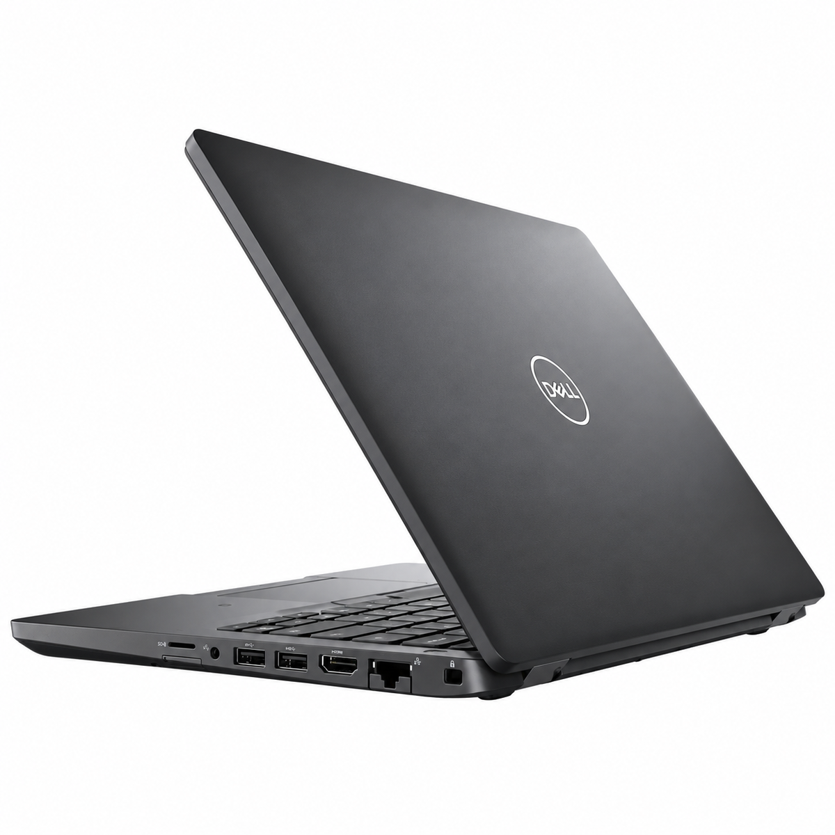 Dell Latitude 5400 laptop in dark gray with a matte finish, silver Dell logo, and visible side ports.